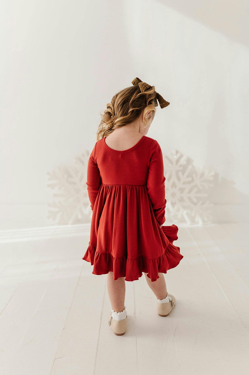 Girls Ribbed Ballet Dress in Berry Red