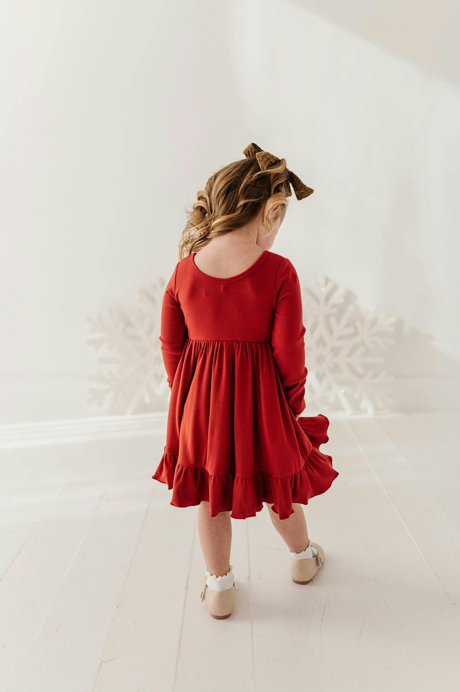Girls Ribbed Ballet Dress in Berry Red