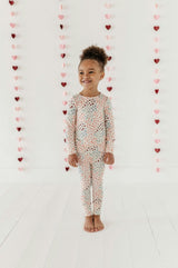 Girls Long Sleeve Lounge Set in Rainbow Hearts