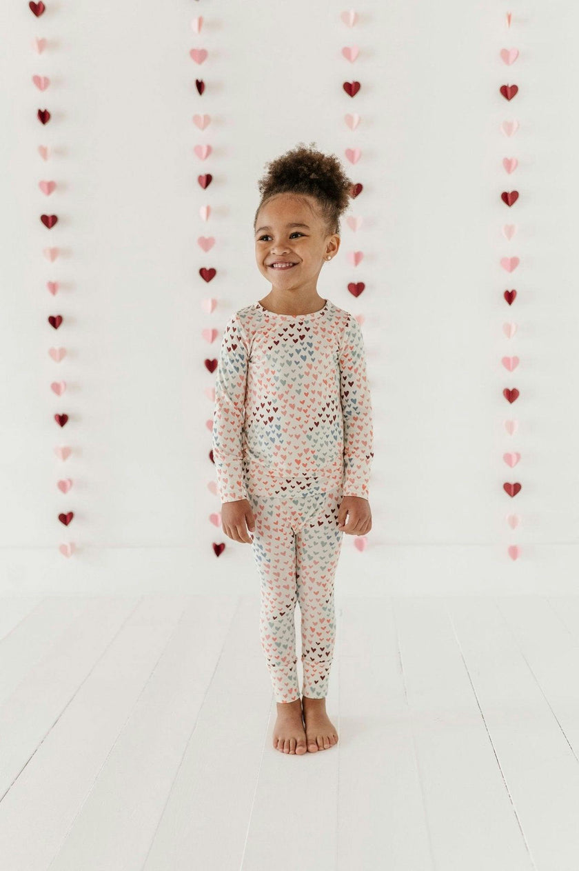 Girls Long Sleeve Lounge Set in Rainbow Hearts