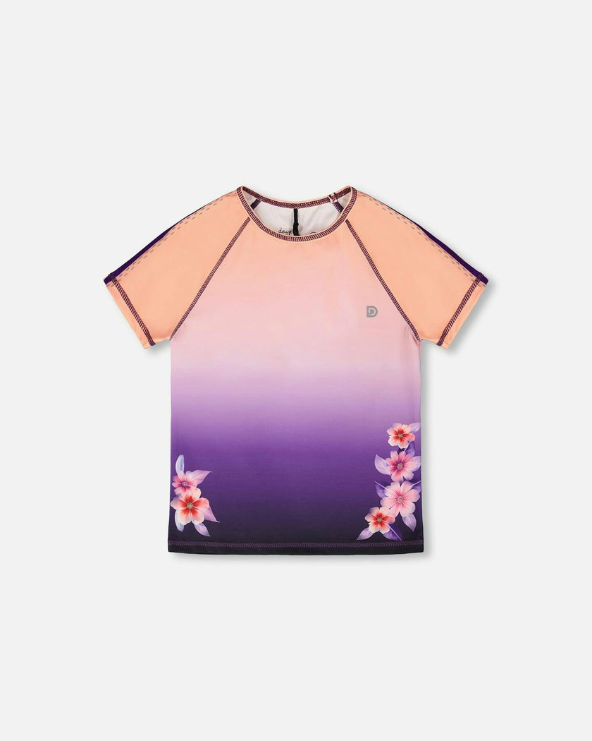 Athletic Short Sleeve Top In Recycled Polyester Pink To Black Gradient