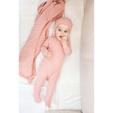 Ribbed Pineapple Footie and Beanie Set, Salmon