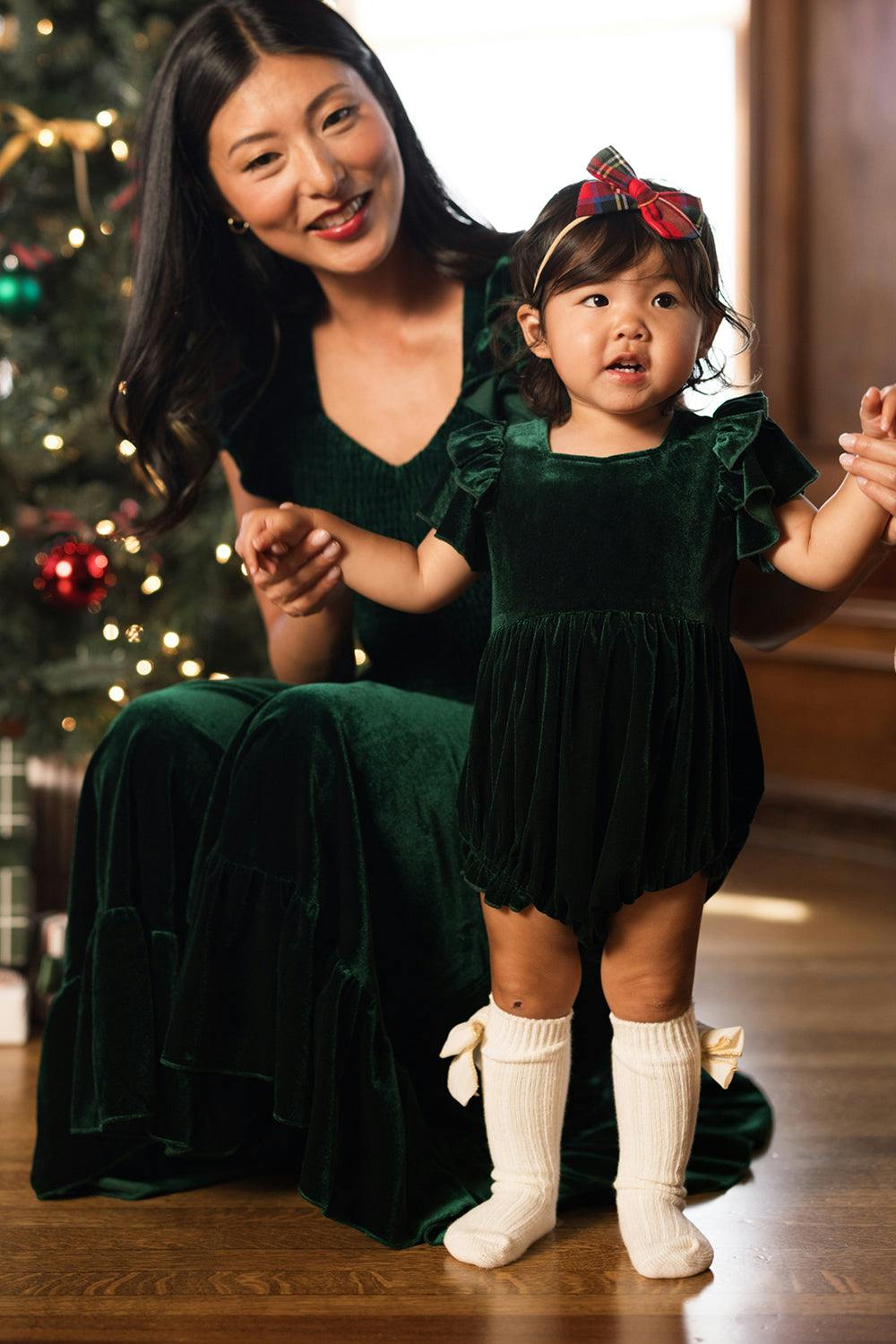 Baby Hattie Romper in Emerald Velvet