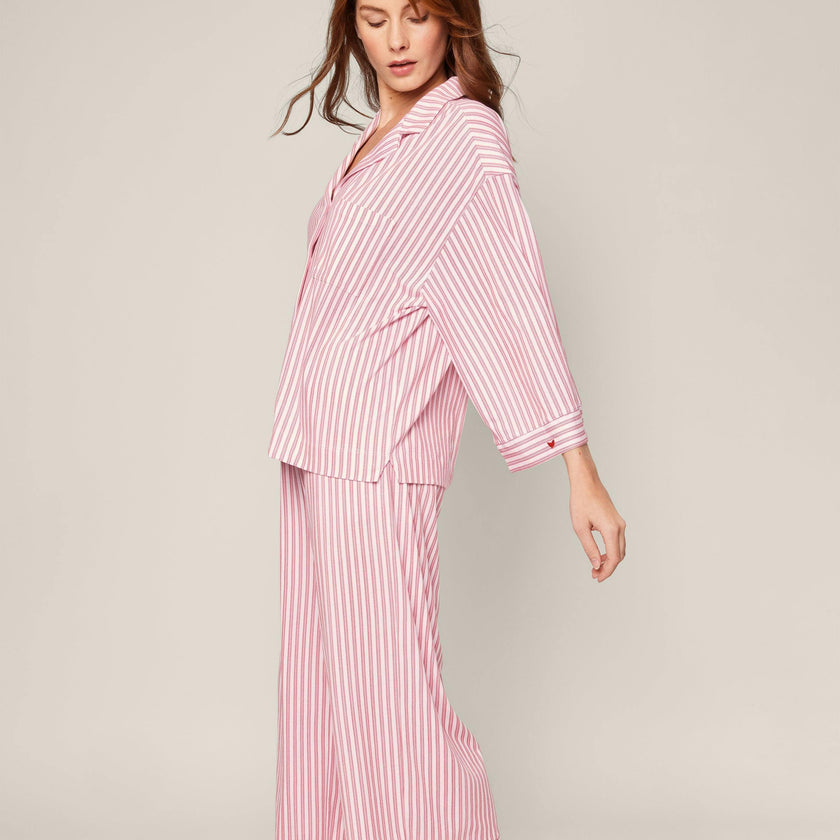 The Olivia Wide Leg Pima Pajama Set in Antique Red Ticking