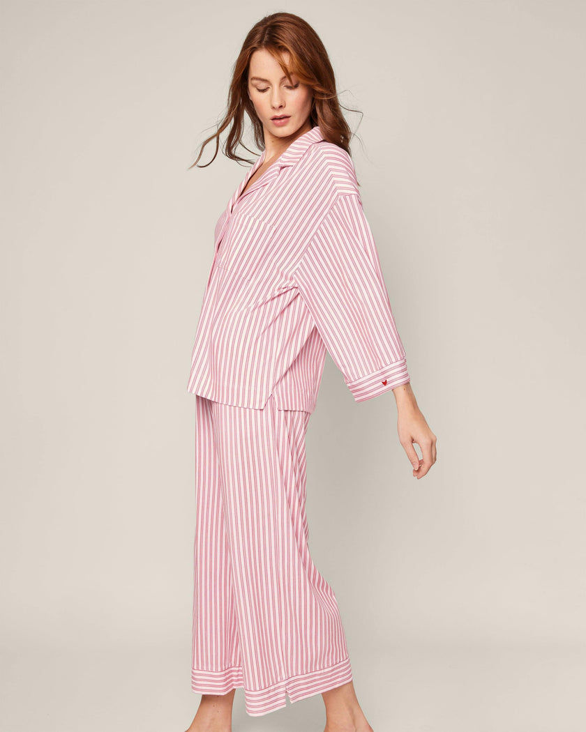 The Olivia Wide Leg Pima Pajama Set in Antique Red Ticking