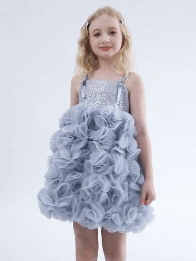 Blue Arabella Glitter Ruffle Dress