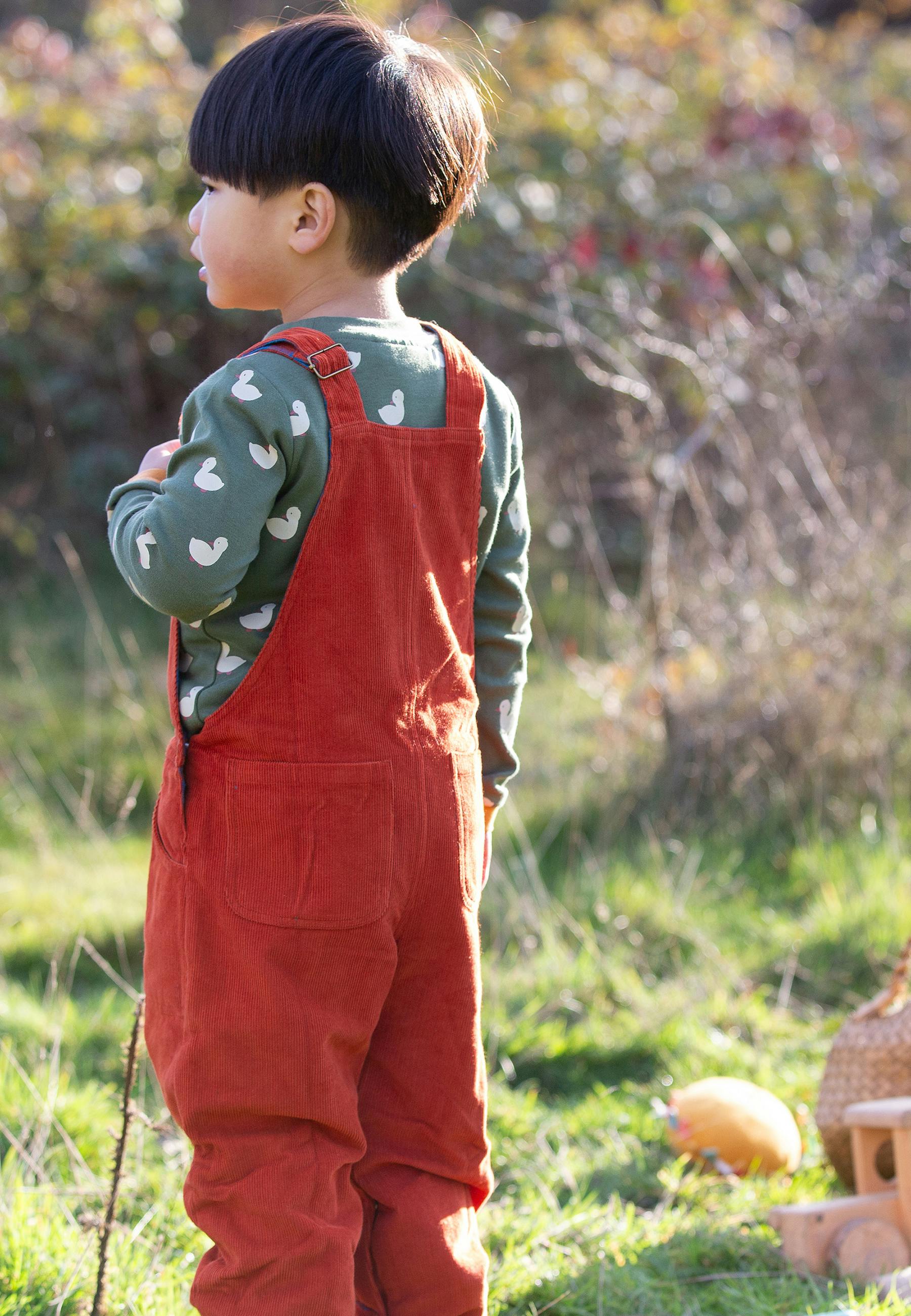 Burnt Ochre Lined Corduroy Dungarees, Red
