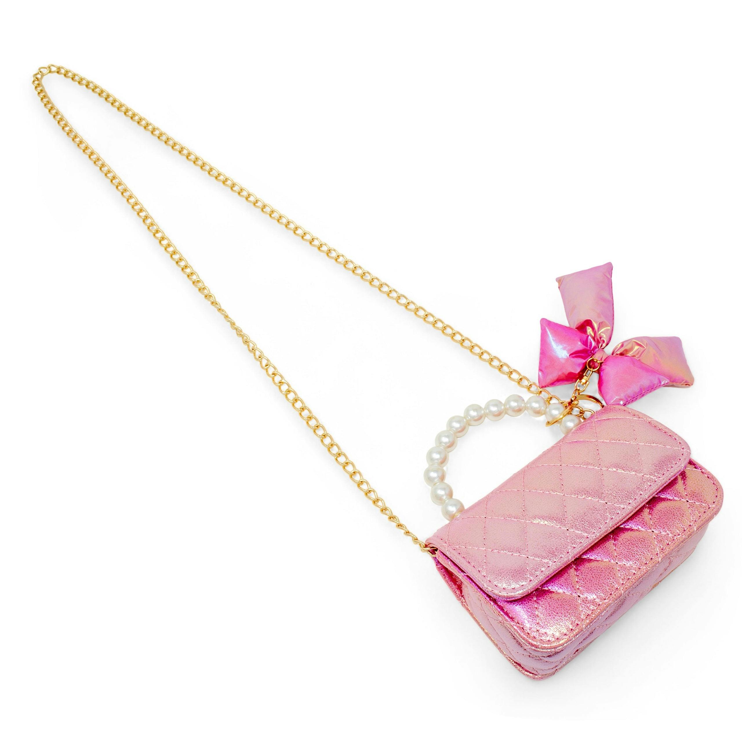 Shiny Quilted Fluffy Bow Handbag
