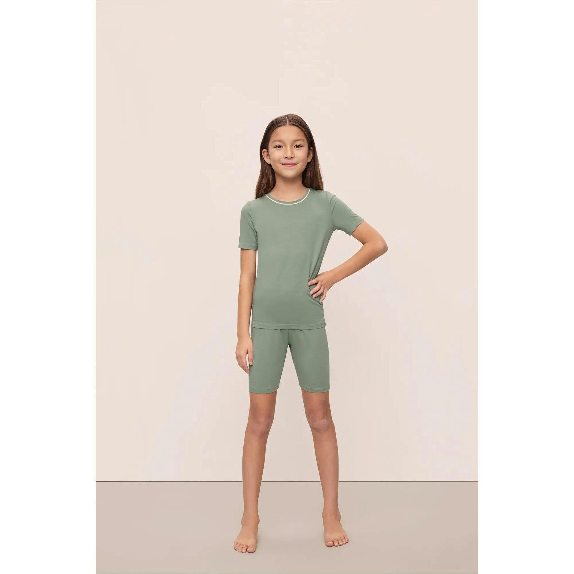 Kids TENCEL Modal Unisex Short PJ Set, Green