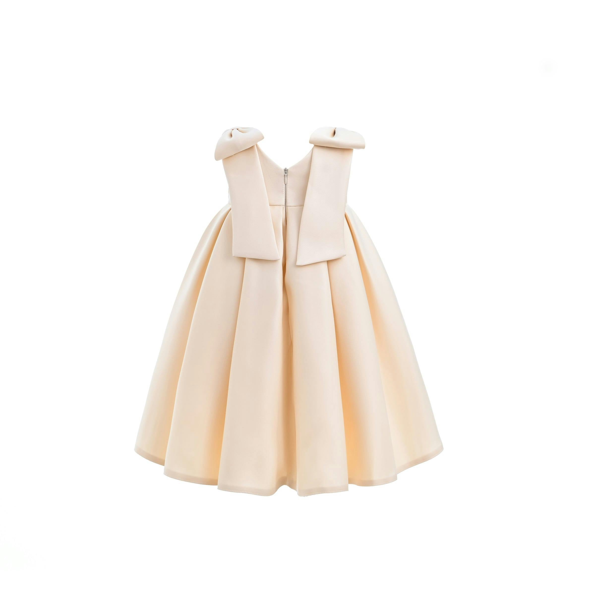 Champagne Gold Palermo Satin Bow Pleated Dress