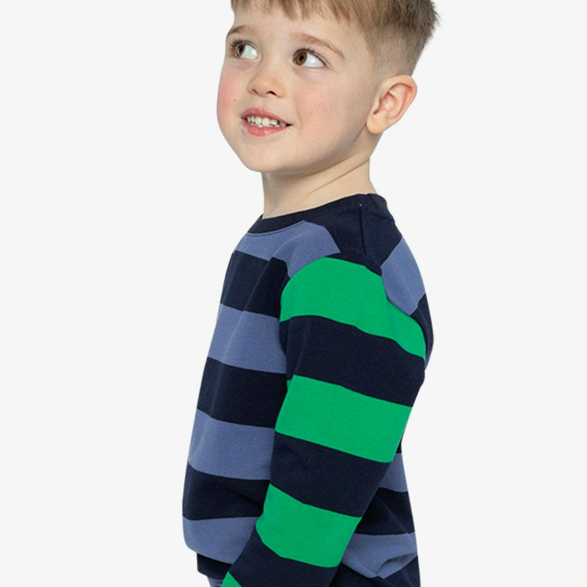 Large Striped Long Sleeve T-Shirt Blue, Green and Brown