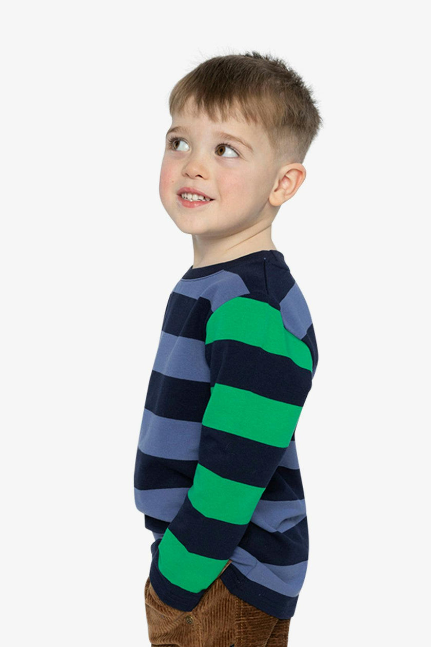 Large Striped Long Sleeve T-Shirt Blue, Green and Brown