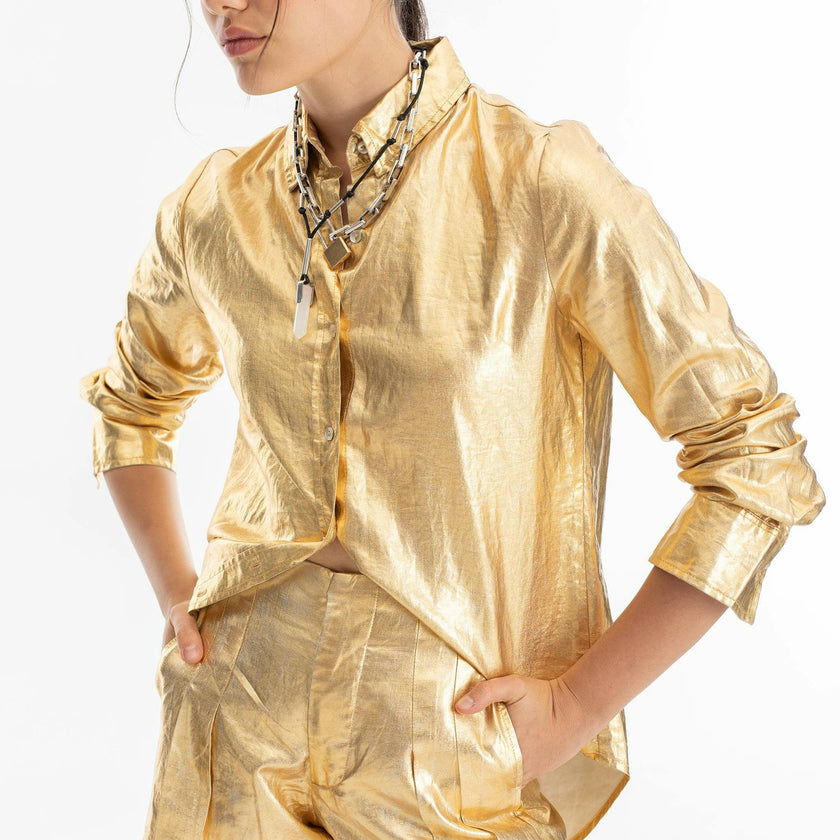 San Marino Metallic Linen Shirt - Gold