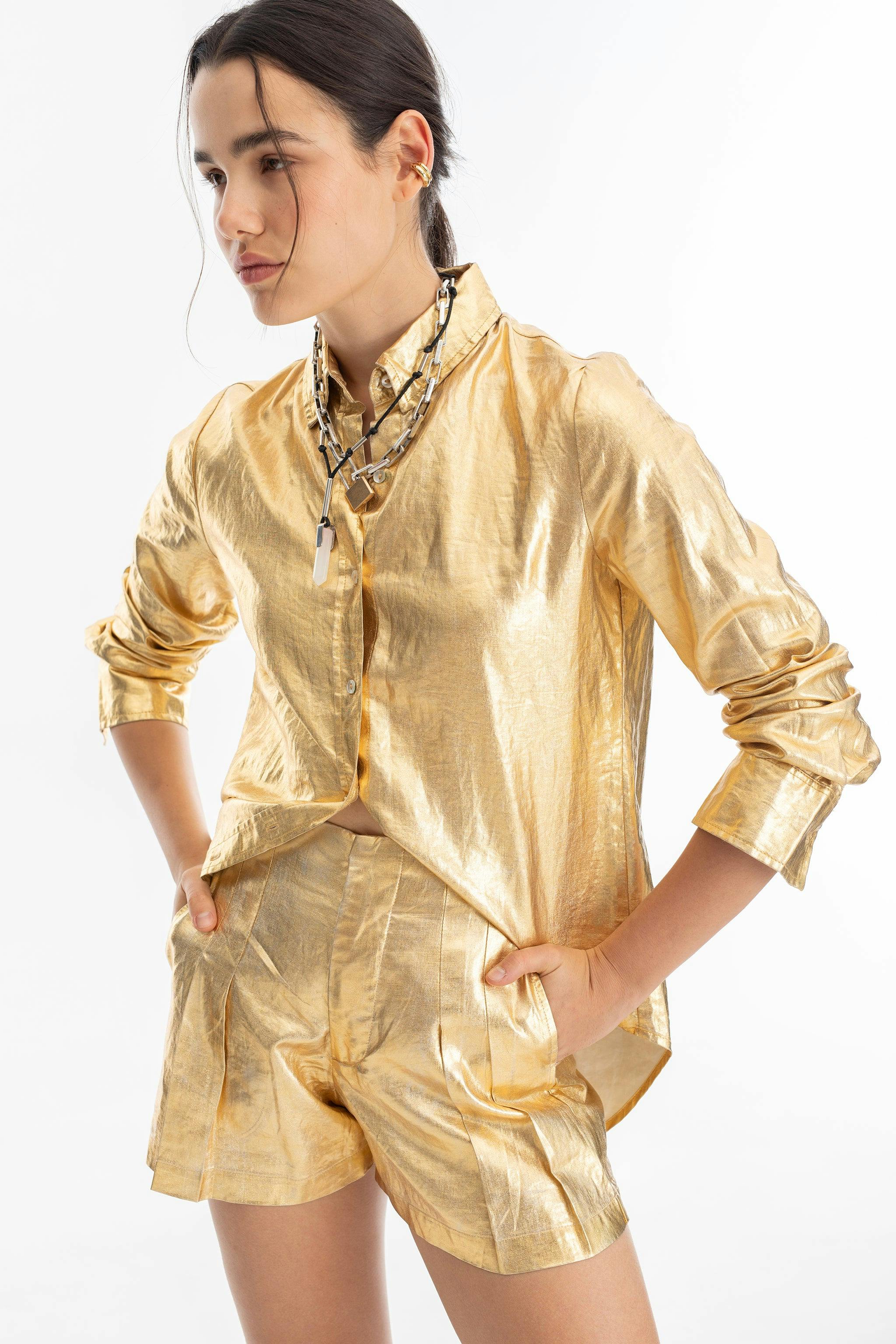 San Marino Metallic Linen Shirt - Gold