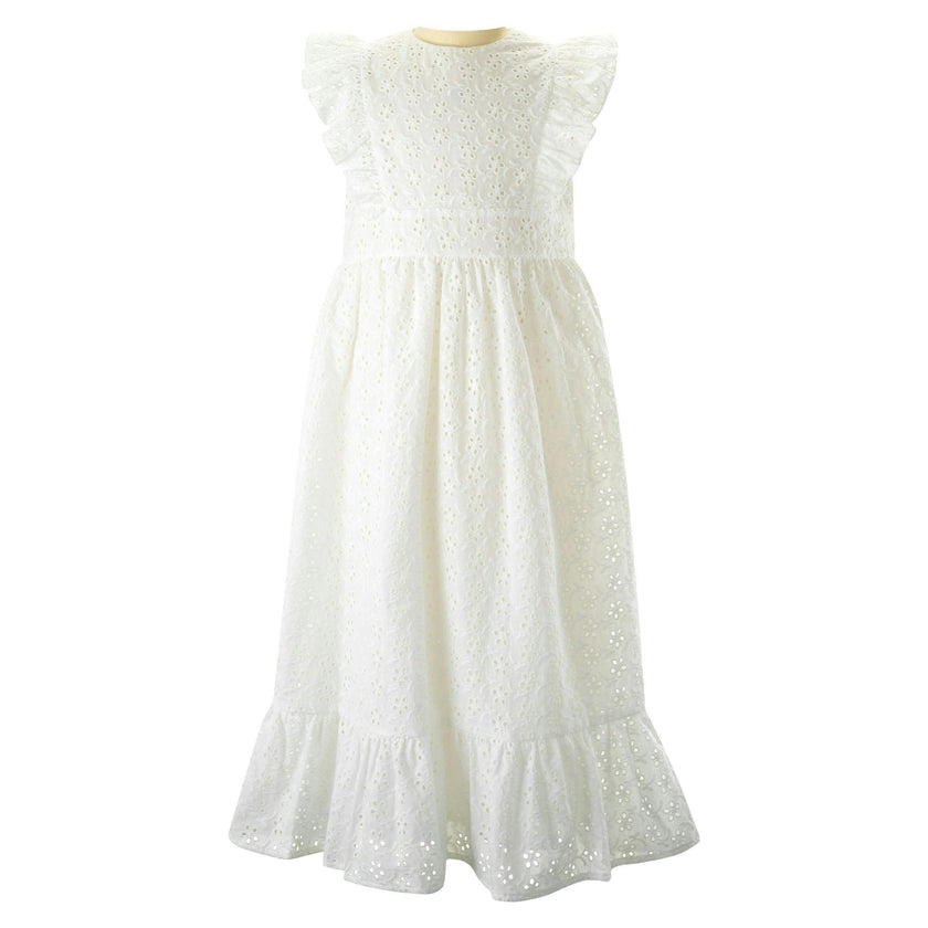 Eyelet Embroidered Ruffle Shoulder Maxi Dress