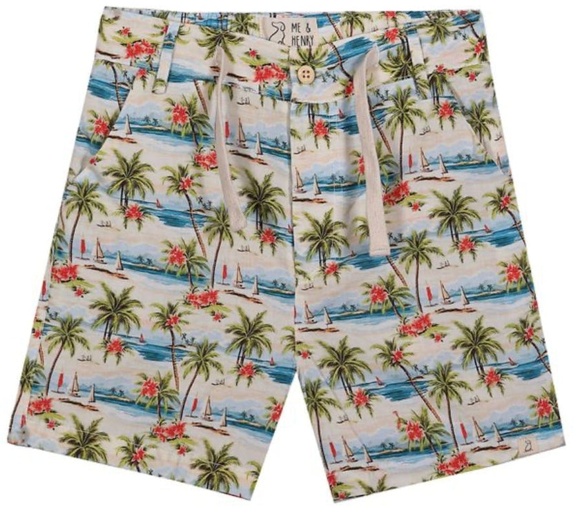 MAHALO HAWAIIAN ISLAND PRINTED WOVEN SHORTS