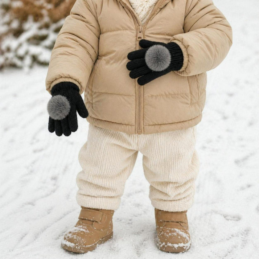 Faux Fur Pom Pom Gloves
