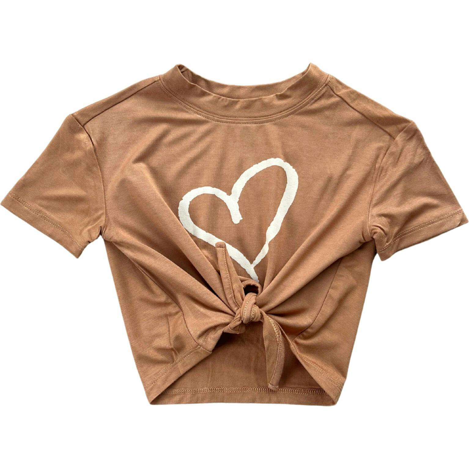 Girl's Tie Front Shirt Heart in Toffee