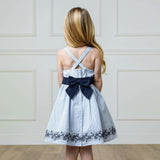 Organic Sleeveless Special Occasion Sundress with Bow Back Detail and Embroidery