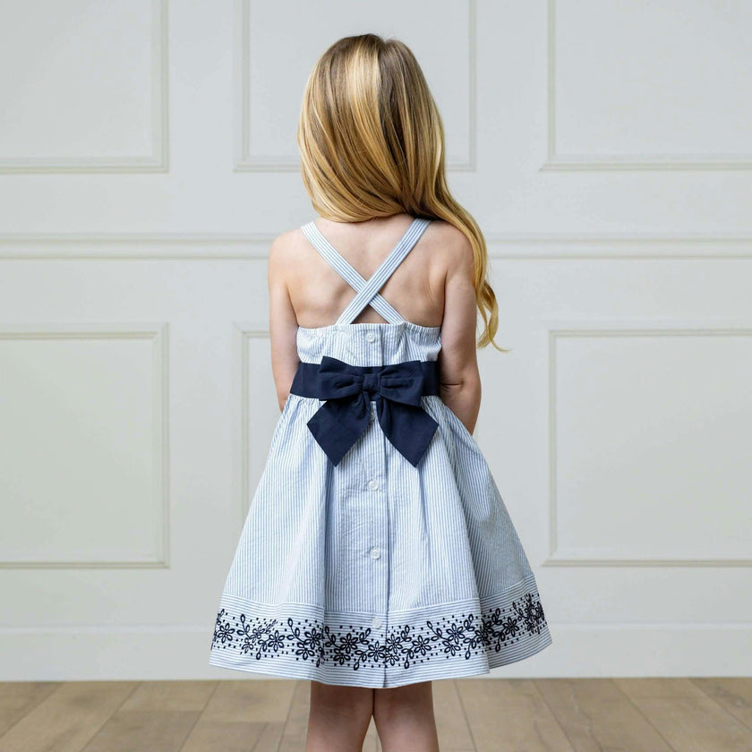 Organic Sleeveless Special Occasion Sundress with Bow Back Detail and Embroidery