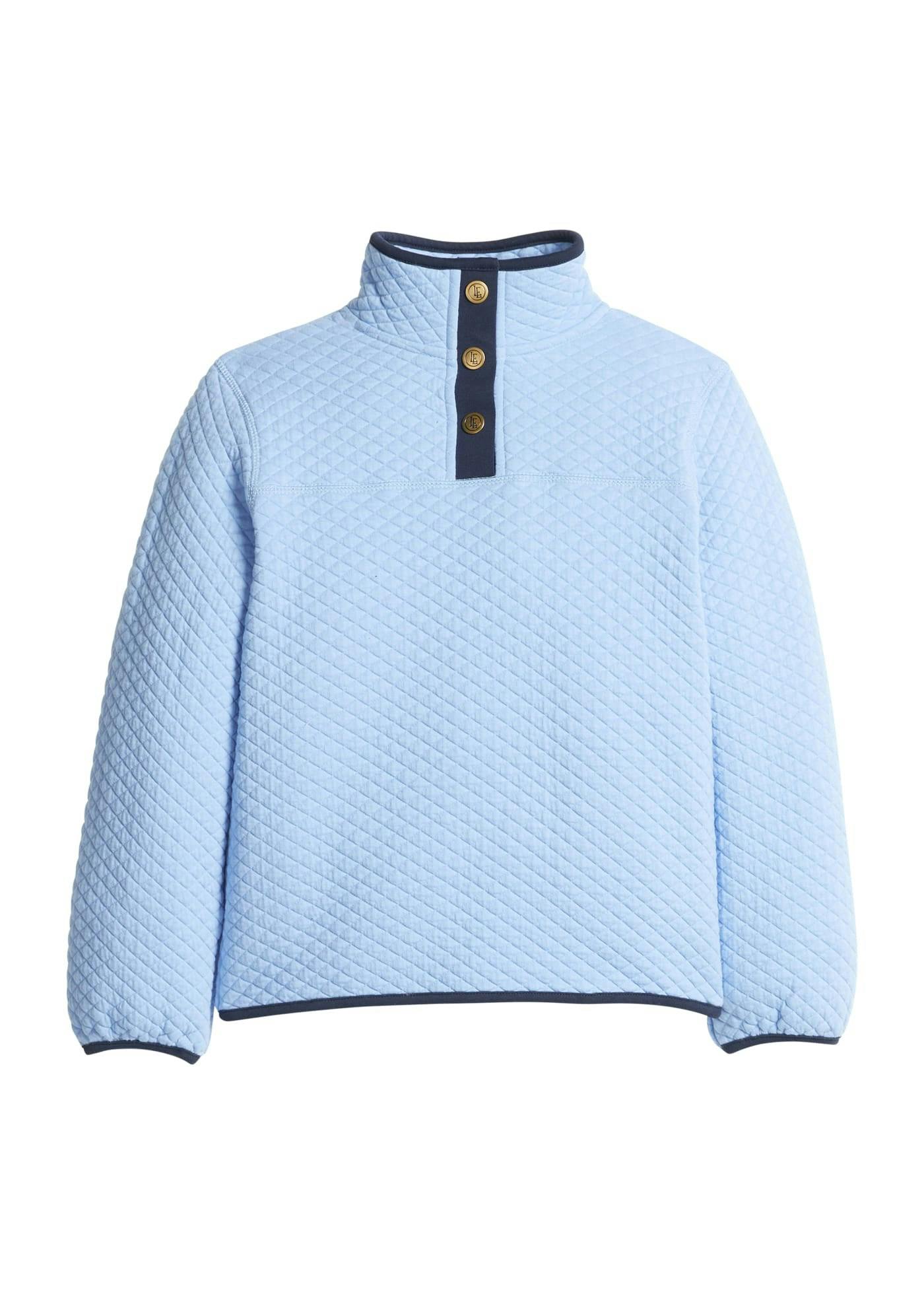 Classic Quilted Pullover - Light Blue with Navy