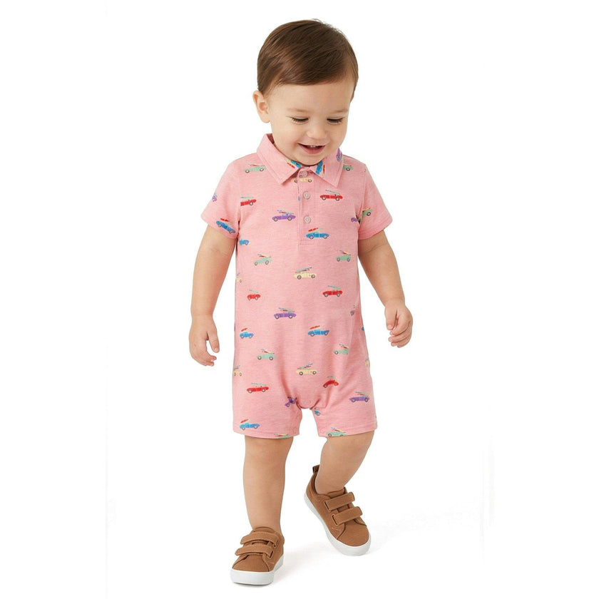 Infant Boys Polo Romper | Coral Cars