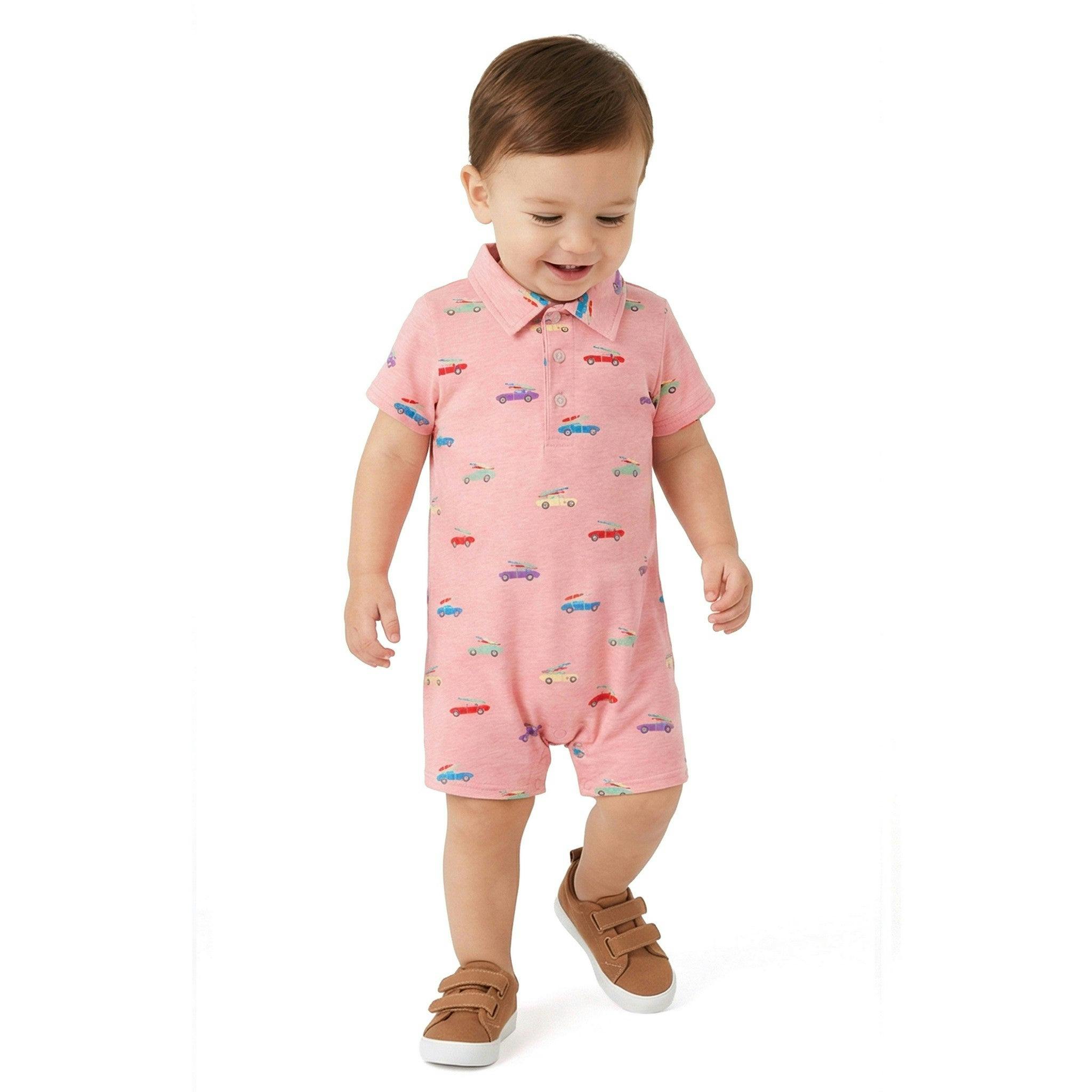 Infant Boys Polo Romper | Coral Cars