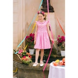 Tulip Pink Gingham Frilled Cap Sleeve Smocked Dress