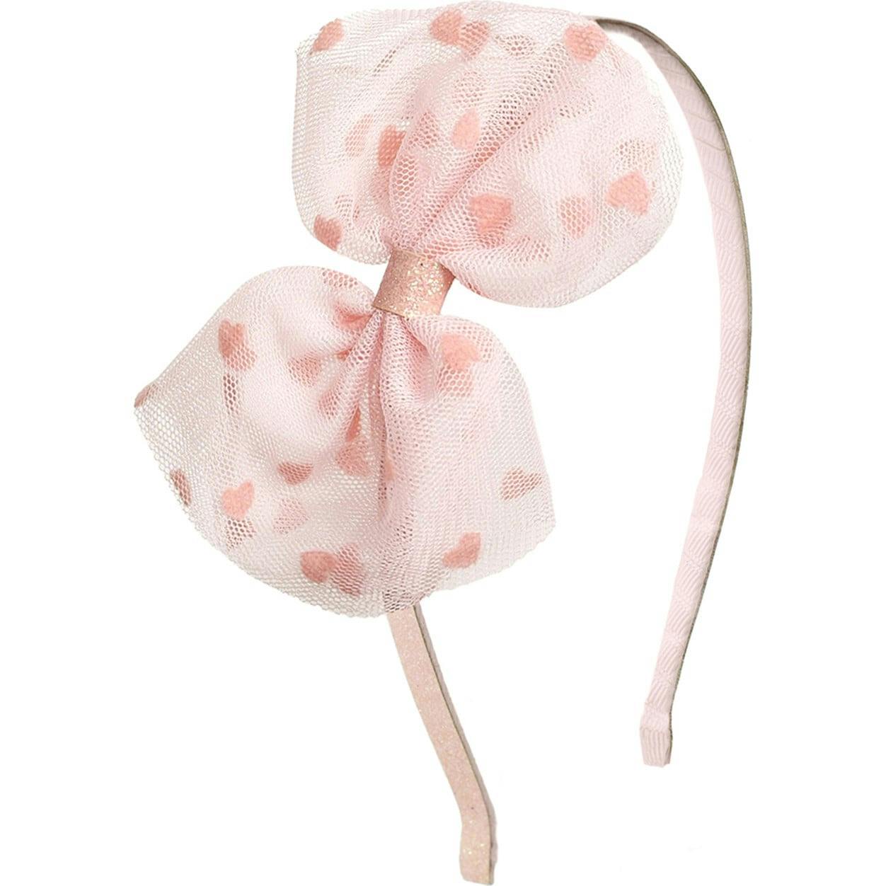 Flocked Heart Tulle Bow Headband