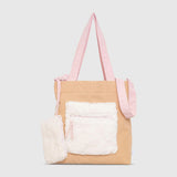Color Block Tote – Corduroy & Sherpa Bag with Double Pockets + Cozy Coin Purse, Curry
