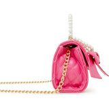 Quilted Pearl Handle Bow Ribbon Handbag