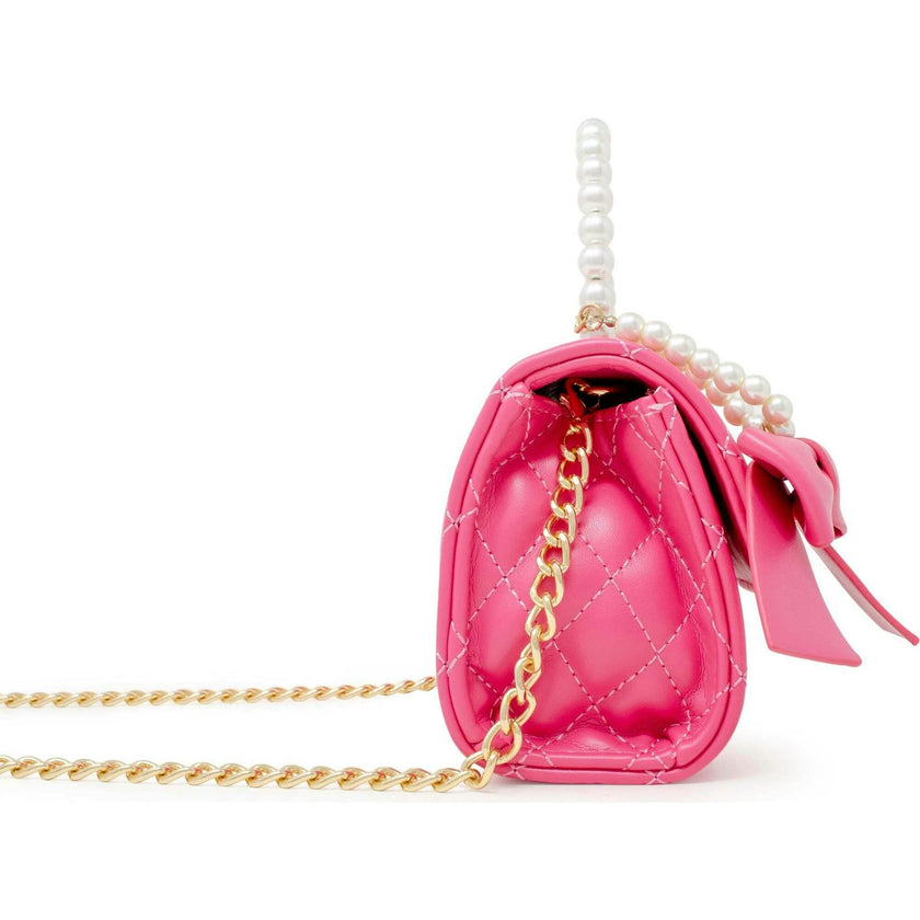 Quilted Pearl Handle Bow Ribbon Handbag