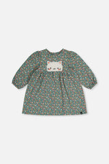 Organic Cotton Printed Dress Green Floral Print