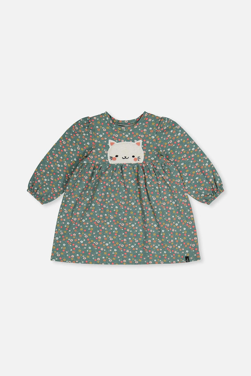 Organic Cotton Printed Dress Green Floral Print
