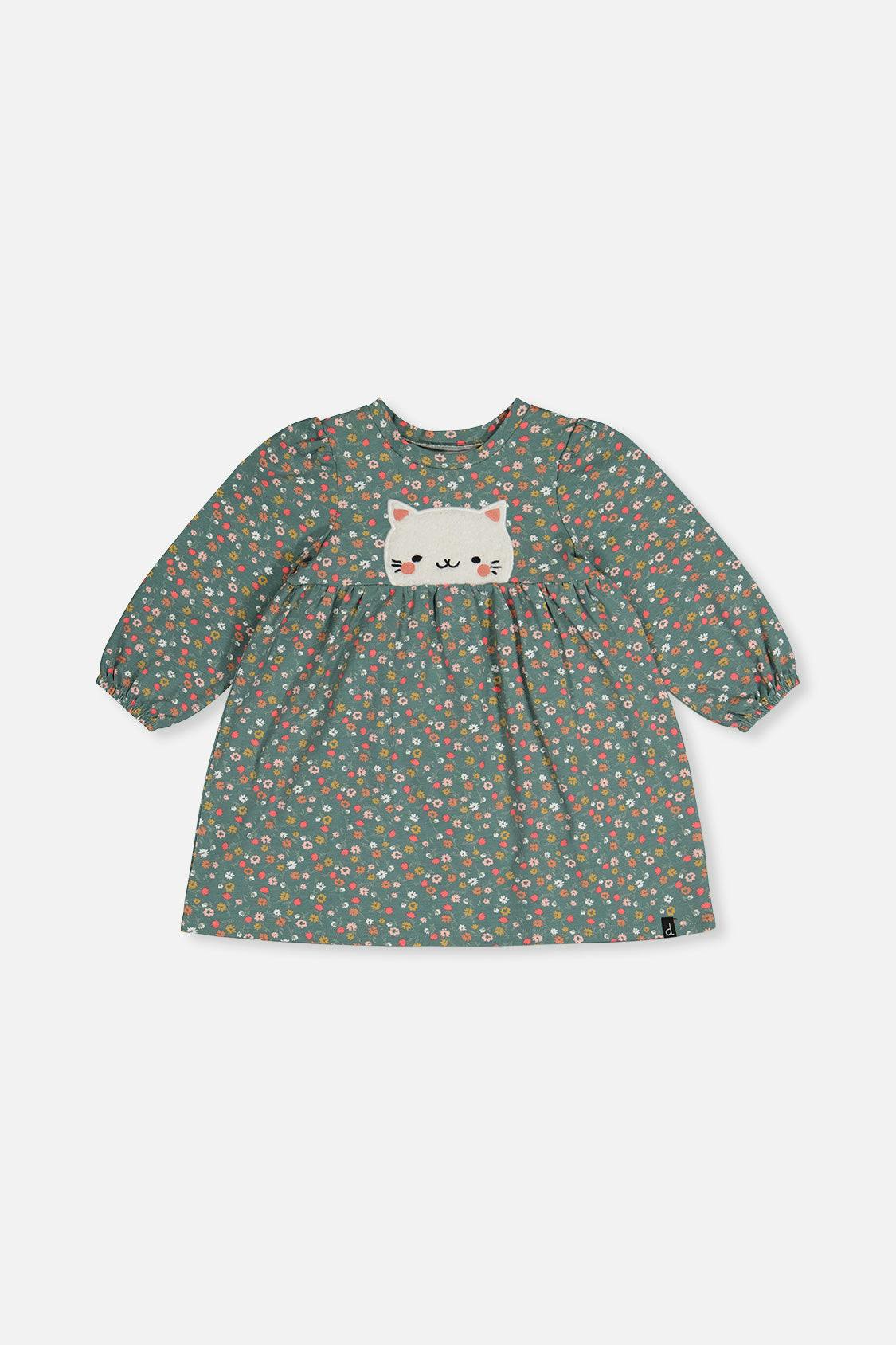 Organic Cotton Printed Dress Green Floral Print