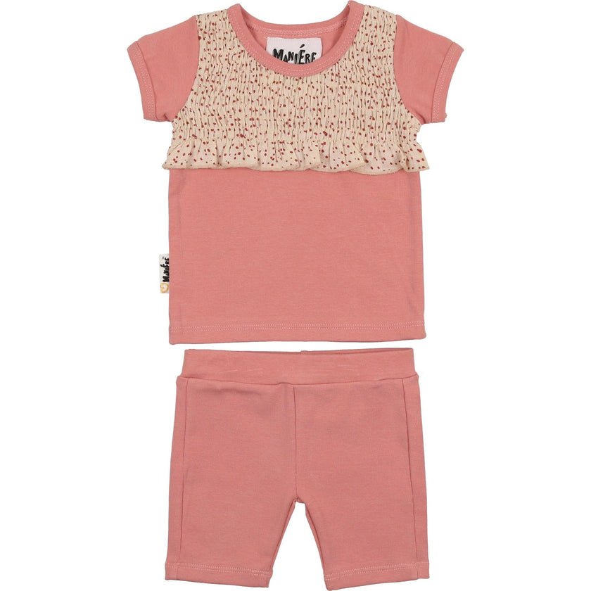 Speckled Smocked Top & Short Set, Pink