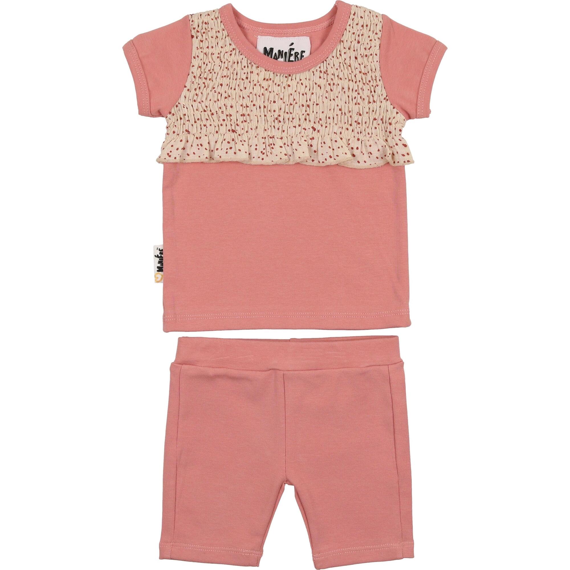 Speckled Smocked Top & Short Set, Pink