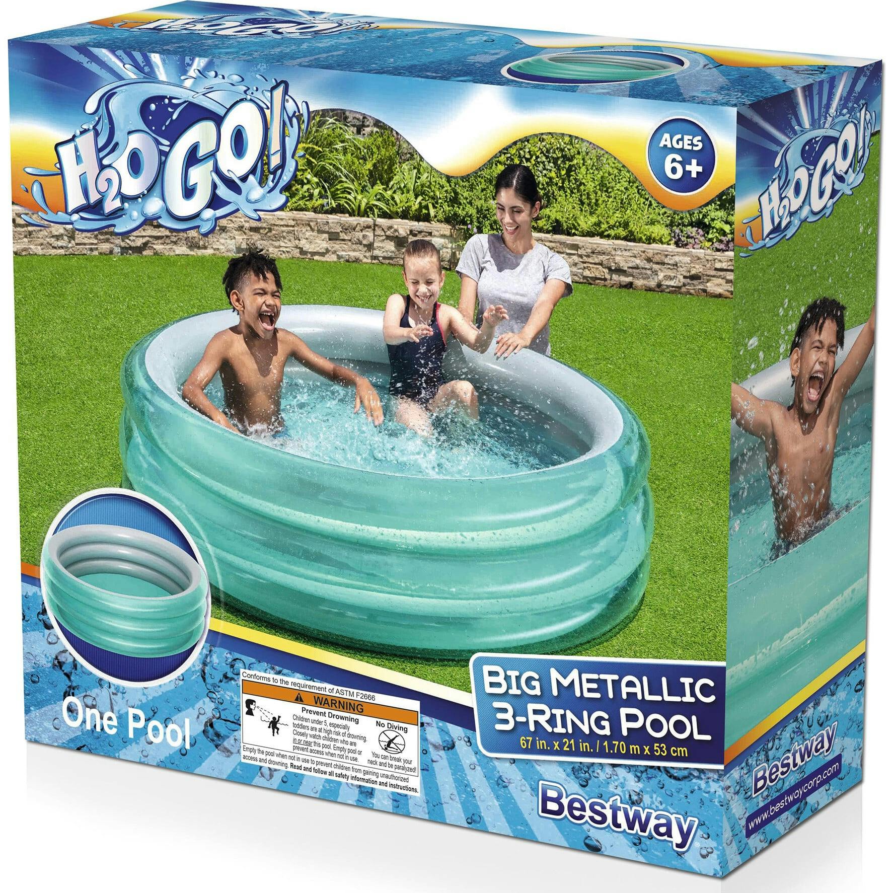 H2OGO! Big Metallic 3-Ring Inflatable Play Pool - 5’7” Diameter