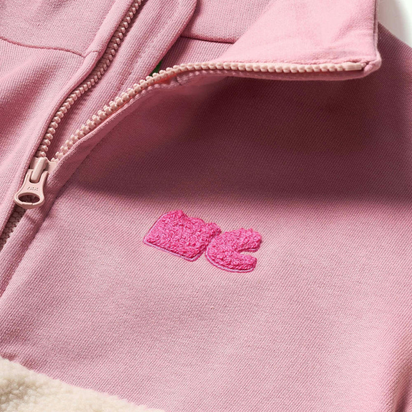 Recycled Cotton And Sherpa Pink Zipup