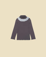Ribbed Mock Neck with Lace Collar in Midnight Slate