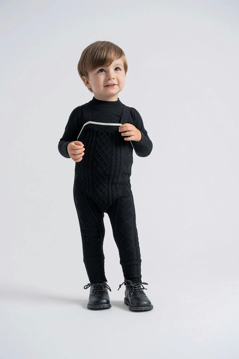 Overall Cable Knit Button Front Overalls and Top Two Piece Set