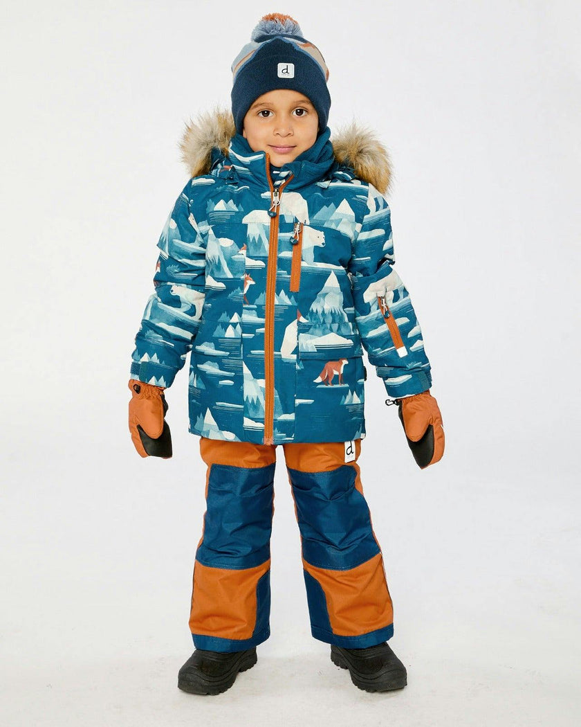 Two Piece Play Snowsuit Blue Bear Print With Rust Pants
