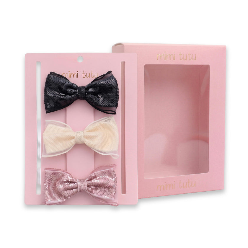 Multicolor Sequin Bow Clip Set