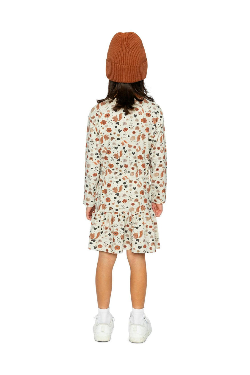 Organic Cotton Dress Beige With Squirrel Print