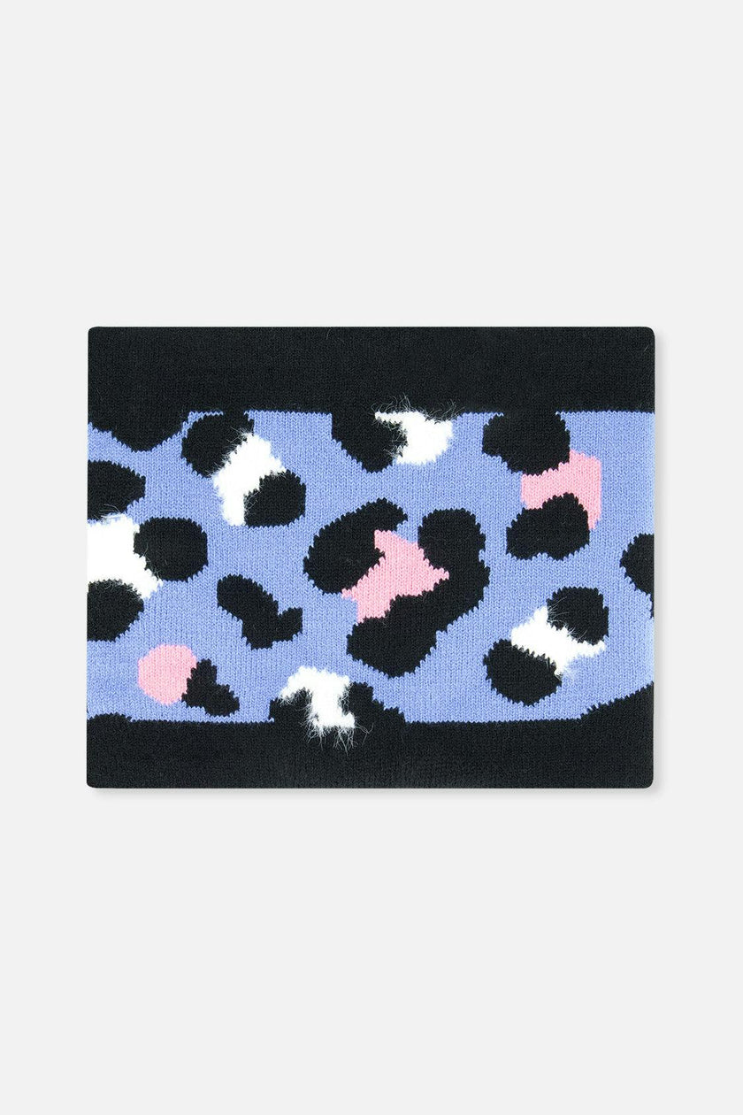 Winter Knit Neckwarmer Blue Leopard Print