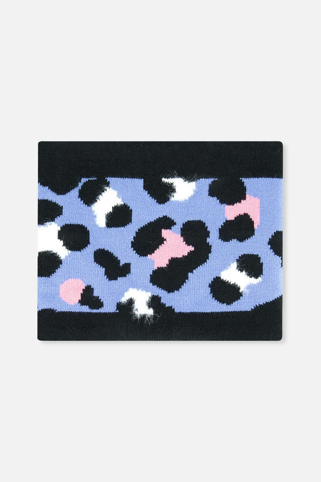 Winter Knit Neckwarmer Blue Leopard Print