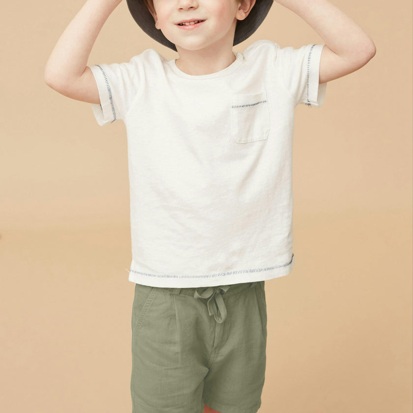 Army Green Linen Cotton Shorts