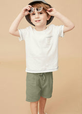 Army Green Linen Cotton Shorts
