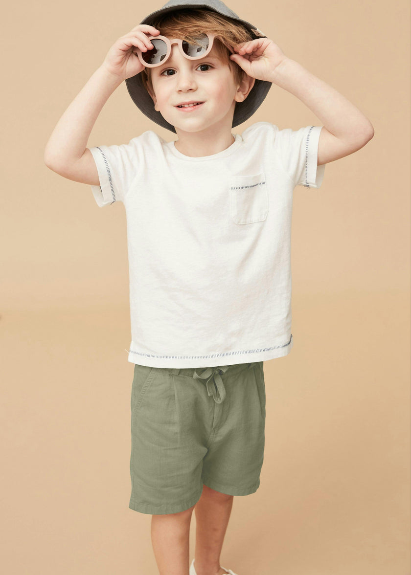 Army Green Linen Cotton Shorts