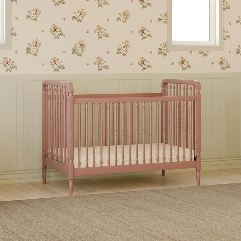 Liberty 3-in-1 Convertible Spindle Crib with Toddler Bed Conversion Kit in Dusty Rose
